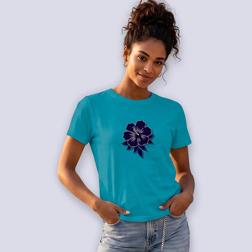 Casual Flower Shirt "Blue Hibiskus"