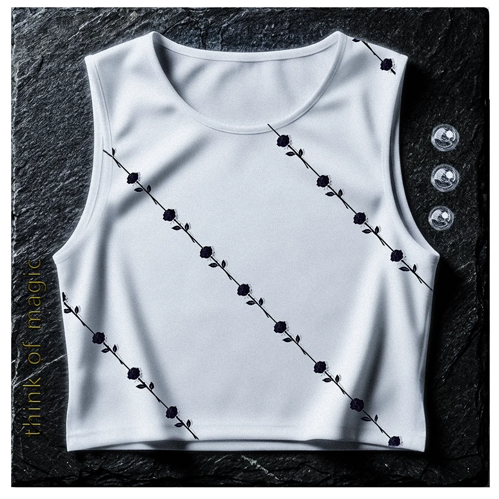 Tom Damen Crop Top "Roselines" - weiß