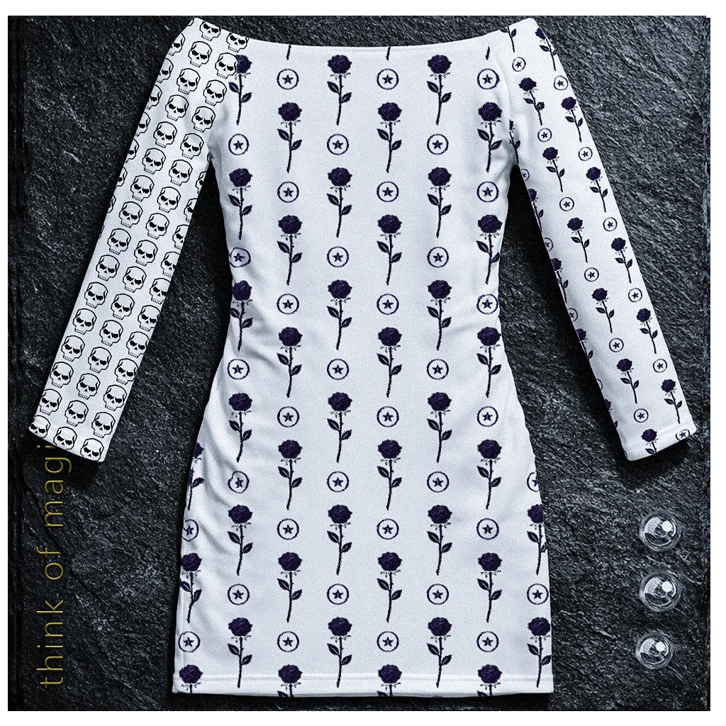 Tom Damen V-Neck Dress "Rose Skulls" - weiß