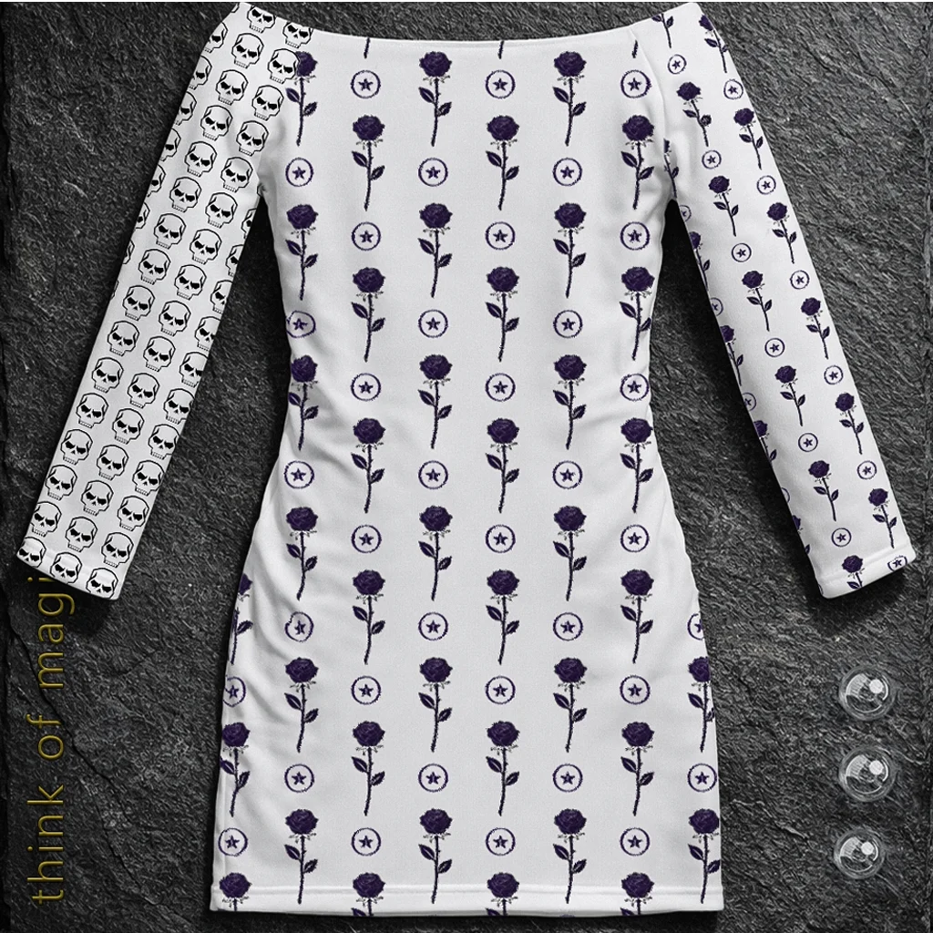 Damen V-Neck Dress "Rose Skulls" - Weiß
