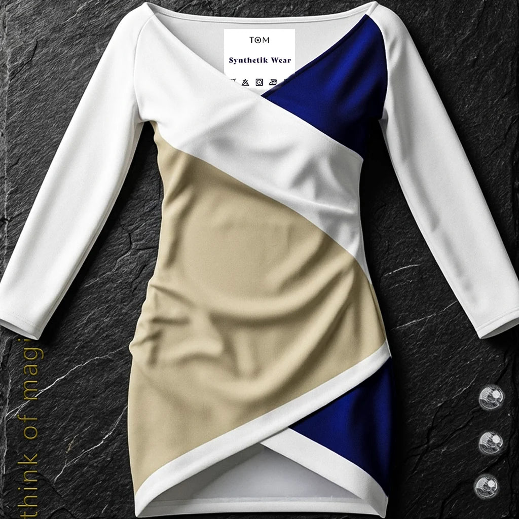 Damen V-Neck Dress - Gold-Dark Purple