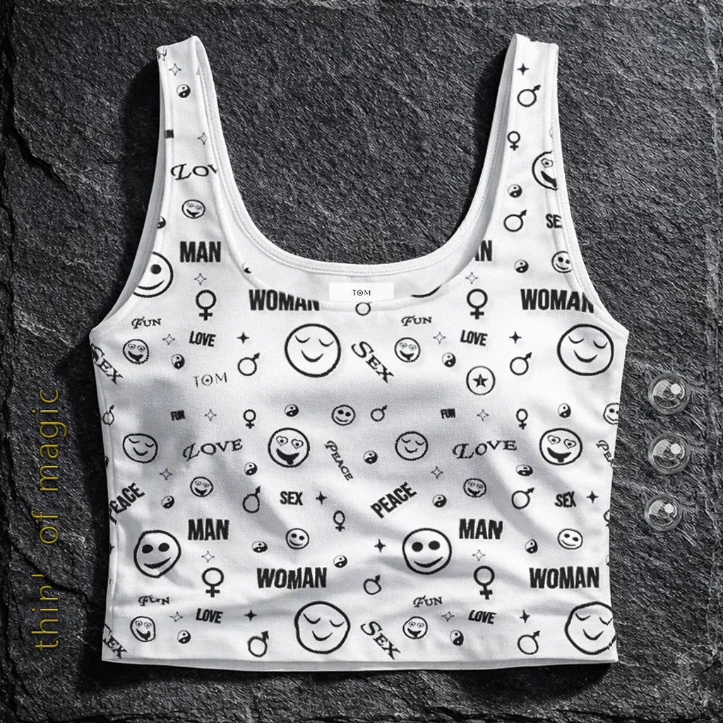 Damen Crop Top "Smiles" - Weiß-Bauchfrei