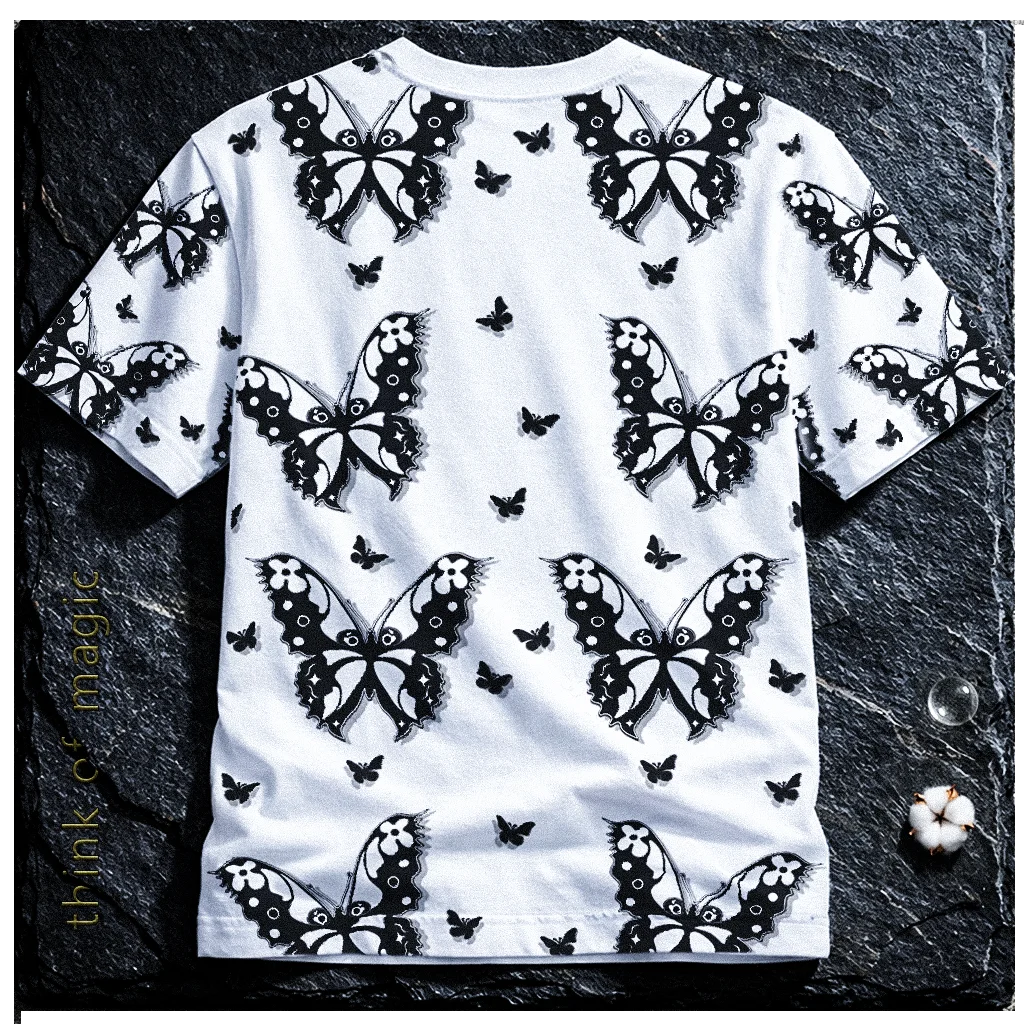 Tom Damen Styleshirt "Black Butterflys" - weiß