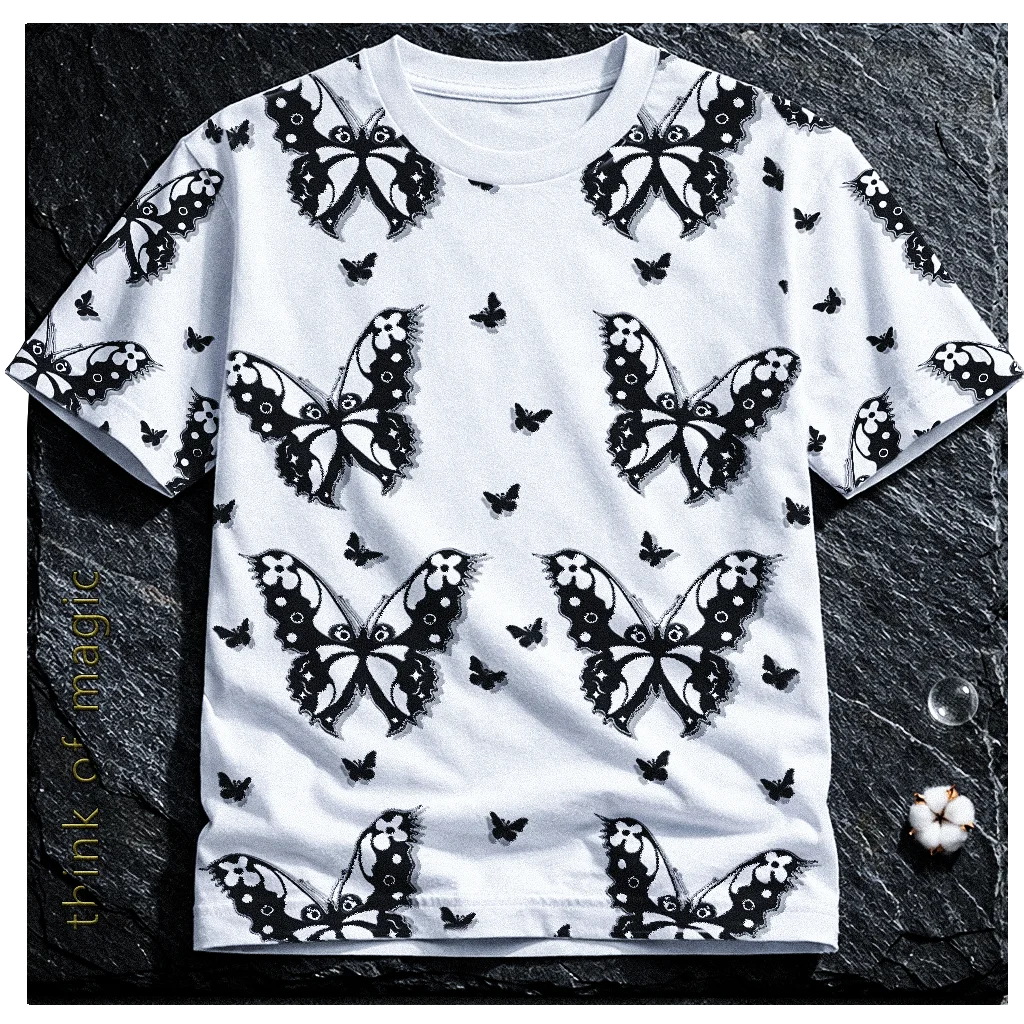 Tom Damen Styleshirt "Black Butterflys" - weiß