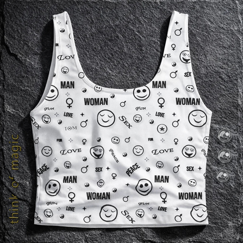 Damen Crop Top "Smiles" - Weiß-Bauchfrei